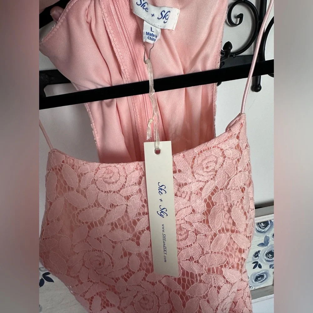 🎯 She + Sky Blush Pink Ruffle Lace Dress NWT - Picture 5 of 5
